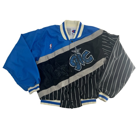 Vintage Orlando Magic Jacket Mens Small‎ Black Blue Stripe Champion Warm Up 90s - Picture 1 of 11